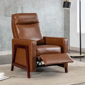 Riley Push Back Soft Air Leather Modern Reclining Armchair Accent Home Cinema Recliner Chair Tan