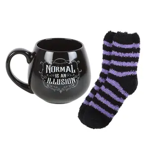 Something Different Normal Is An Illusion Gothic Mug and Sock Set Black/Purple (One Size)