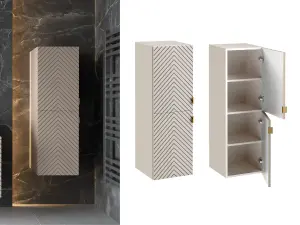 Bathroom Wall Cabinet Tall Floating Storage Unit Ribbed Fluted Door Beige Cara