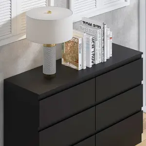 Black Chest Of 6 Drawers Scratch Resistant Bedroom Furniture