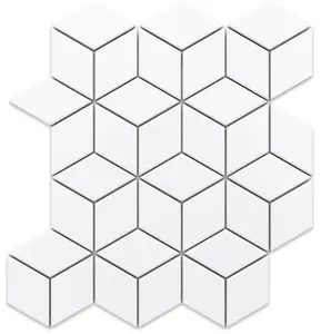 Mosaic sheet in ceramic on net 305mm x 265mm - White Geometric Cubes