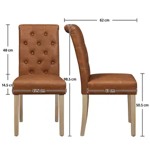 Yaheetech Set of 2 Retro Brown PU Leather Dining Chairs with High Back Padded Seat