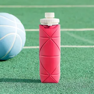 600ml Collapsible Silicone Water Bottle for Travel Gym Pink