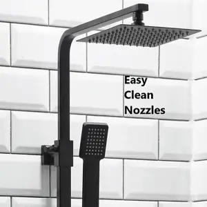 Lunar Matt Black Square Thermostatic Rigid Riser Shower with Diverter