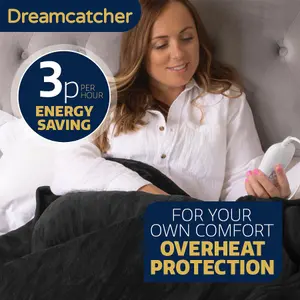 Dreamcatcher Sherpa Fleece Polyester Heated Electric Throw Blanket 160cm x 120cm Black