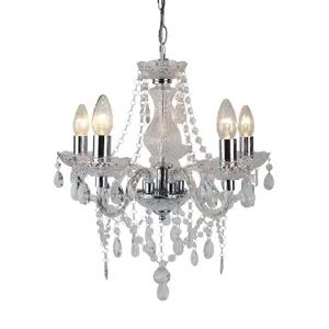 First Choice Lighting Set of 2 Clear and Chrome Marie Therese Style 5 x 40W Chandelier