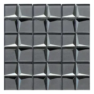 Stargazer Grey Gloss Mirror effect Star Glass 2x2 Mosaic tile, (L)300mm (W)300mm