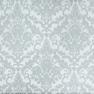 Silver Glitter Grey White Damask Textured Heavy Duty Vinyl Feature 3D Wallpaper