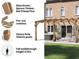 Dunster House Wooden Lean To Pergola Kit 5m x 3m Wall Mounted Garden Plant Frame Leviathan