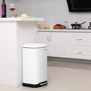 Kitchen 30 Litre Step On Rubbish Bin White