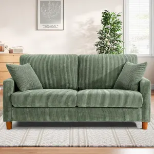 178cm Green Corduroy Couch, 3 Seater Sofa with Wood Legs, Deep Seat Sofa