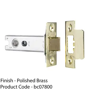 76mm Heavy Sprung Tubular Door Latch Square Strike Plate Forend Polished Brass