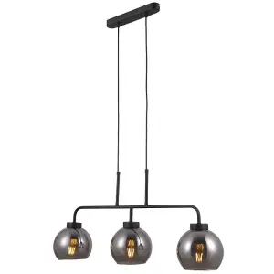 Luminosa Scandinavian Hanging Pendant Black Matt 3 Light  with Smoky Shade, E27