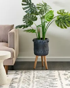 Elevated Plant Pot BRUNNERA Ceramic Graphite Grey