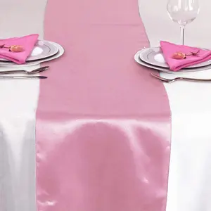 Neel Blue 11x 108 Inch Plain Satin Silk Table Runner, Baby Pink