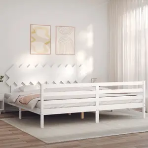 Berkfield Bed Frame with Headboard White 200x200 cm Solid Wood