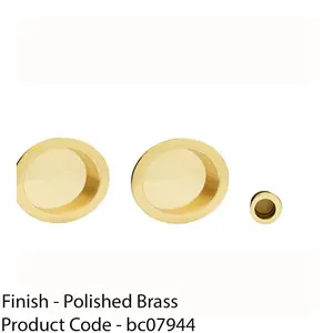 29mm Sliding Door Rose & 2x 56mm Round Flush Finger Pulls - Polished Brass