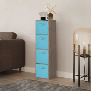 URBNLIVING 106cm Height Cedar Grey 4-Tier Cube Shelving Unit with Sky Blue Inserts