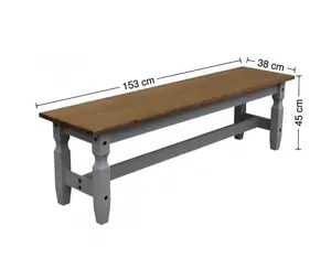 Mercers Furniture Corona Grey Wax 5'0" Dining Bench Long Seating Solid Pine with Mexican Styling