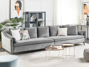 Beliani Modern Velvet Sofa Light Grey AURE