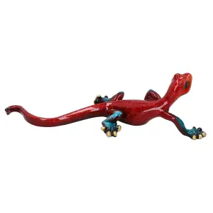 Red Speckled Gecko Lizard Resin Wall Shed Sculpture Decor Statue Small House