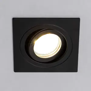 Litecraft Pack of 5 Matte Black Modern IP65 Square Tiltable Bathroom Downlights