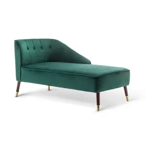 Right Hand Chaise Lounge in Velvet Emerald Green