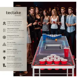 Drink Pong Table - ice box, LED lighting, cup holders, 100 cups, 6 balls