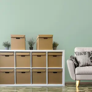 Pack of 20 Strong Cardboard Cube Storage Boxes with Lid and Handles Ideal for Shelves