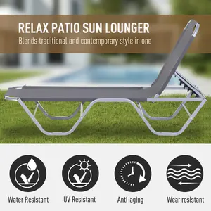 Outsunny Sun Lounger Relaxer Recliner with 5-Position Adjustable Backrest Silver