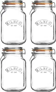 Kilner Clip Top Square Jar Ideal For Preserving Fruit/Vegetables 2 Litre Clear (Pack Of 4)