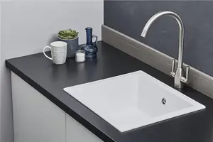 Liquida EN01WH 1.0 Bowl White Kitchen Sink, Inset or Undermount Fitting