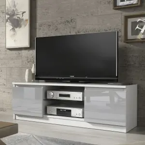 TV Unit 120cm Modern White with High Gloss Grey Doors - Creative Furniture