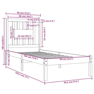 Berkfield Bed Frame White Solid Wood 90x190 cm 3FT Single