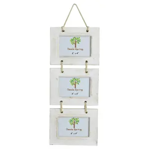 Nicola Spring Rustic Wooden Hanging 3 Photo Frame - Driftwood Landscape Wall Collage Picture Display - 6 x 4"