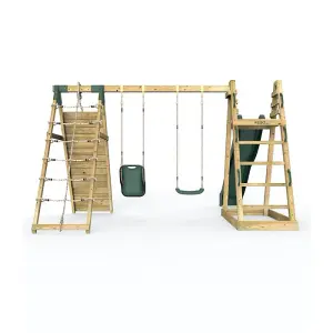 Rebo Wooden Pyramid Climbing Frame with Swings and 8.7ft Water Slide - Cora Linn