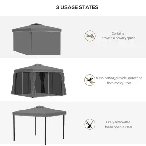 Outsunny 3 x 3(m) Patio Gazebo Garden Shelter w/ Mosquito Netting, Dark Grey