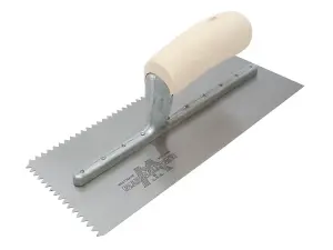 Marshalltown Notched Trowel with Wooden Handle - 3/16 Inch V Shape, 11 x 4.5 Inch Size