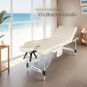 Massage Table Phuket - 3 zones, 70 cm wide, aluminium frame, carry bag & masks - beige