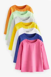 Girls Next Bright Multicolour 100% Cotton Long Sleeve T-Shirts 7 Pack (3Mths-7Yrs) - Bright Multicolour