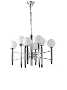 Luminosa Hammond 8 Light Mutli Arm Globe Ceiling Pendant, Chrome, Opal, White, E14