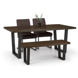 Brooklyn Dining Table Dark Oak, Bench & 2 Charcoal Chairs