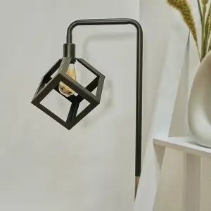 ValueLights Black/Chrome Metal & White Marble Base Floor Lamp With Black Puzzle Cube Shade - With 4w LED Bulb In Warm White