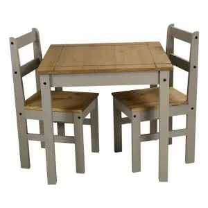 Mercers Furniture Corona Grey Wax Rio Dining Set Table & 2 Chairs Solid Pine with Mexican Styling