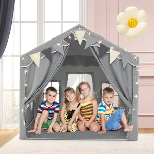 COSTWAY Kids Play Tent with Mat Indoor Toddler Teepee House 2 Opening Doors