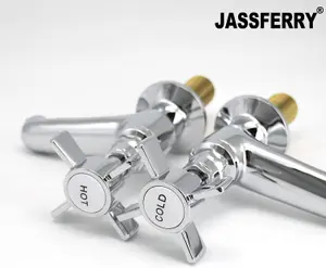 JASSFERRY Pair of Basin Pillar Taps Hot and Cold Water Bathroom Sink Chrome Crosshead Handle, 1/2"