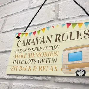 Red Ocean Novelty Caravan Rules Hanging Plaque Garden Sign Caravan Decor Motorhome Campervan Gifts