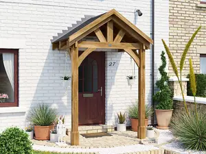 Dunster House Wooden Porch Canopy Kit 2m x 1.5m Door Shelter - Thunderdam Full Height 2 Post