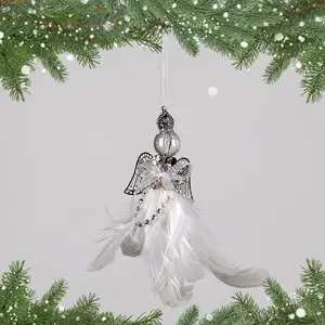 Acrylic Crystal Angel with Feather Hanging Figurine Ornament Pink/Silver / 17cm H x 5cm W x 6cm D