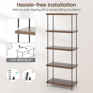 Costway 3-Tier Freestanding Bookshelf 146 cm Display Rack Industrial Storage Shelving Unit